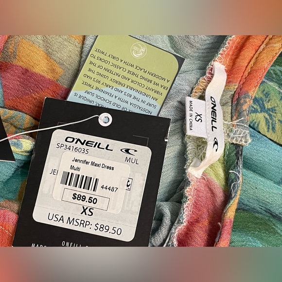 O'Neill Jennifer Dress - Multi Colored Blue and Orange Halter Sundress NWT XS - Picture 8 of 9